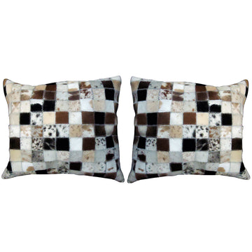 Hilason Cowhide Leather Hair-On Patchwork Cushion Pillow Cover